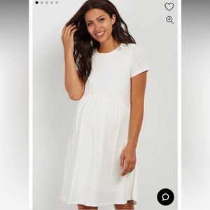 PinkBlush Ivory Solid Crochet Trim Maternity Shift Dress White S